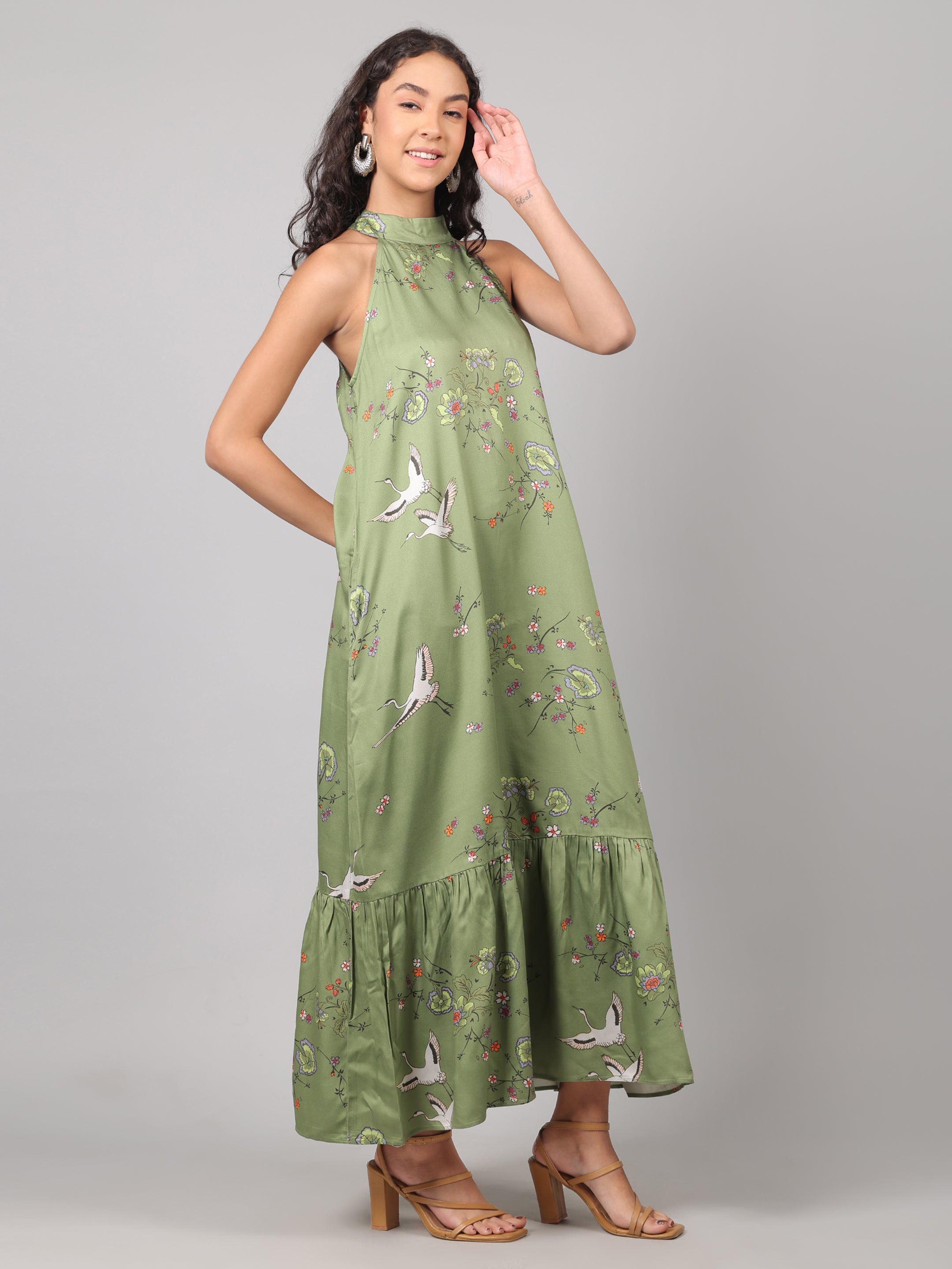 Birdsong Halter Maxi - Olive Bloom