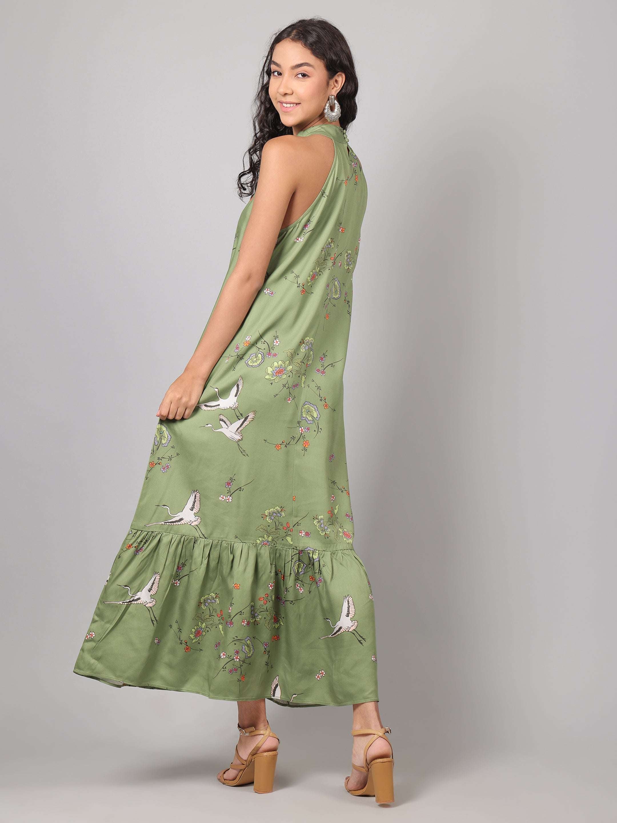 Birdsong Halter Maxi - Olive Bloom