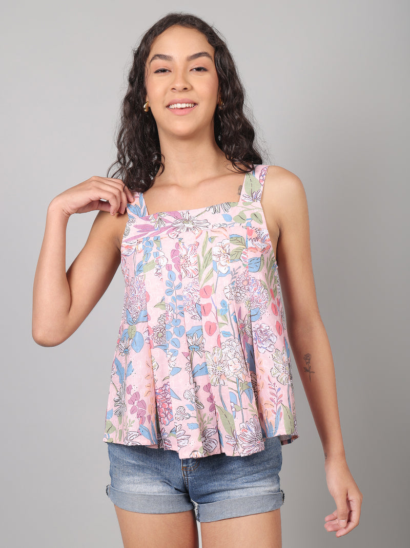 Flared Breezy Bloom Cotton Top Ivory Bloom