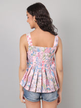 Flared Breezy Bloom Cotton Top Ivory Bloom