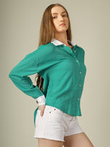 Contrast Collar Striped Button-Down Shirt