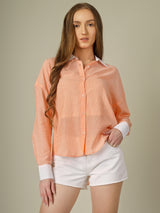 Contrast Collar Striped Button-Down Shirt