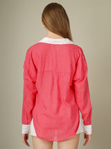 Contrast Collar Striped Button-Down Shirt