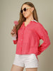 Contrast Collar Striped Button-Down Shirt