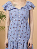Checks With Cherry Printed Cotton Maxi Dress - Light Blue & White