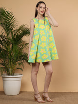 Floral Printed Summer Cotton Dress - Mint Bloom