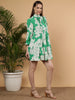 Floral Printed Full Sleeve Summer Viscose Dress - Emerald Bloom
