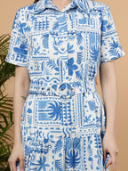 Blair Dress - Ocean Tile Blue on White
