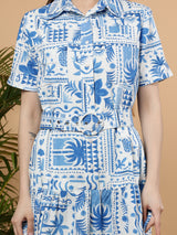 Blair Dress - Ocean Tile Blue on White