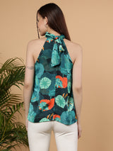 Floral Printed Casual Summer Halter Neck Top - Multicolor