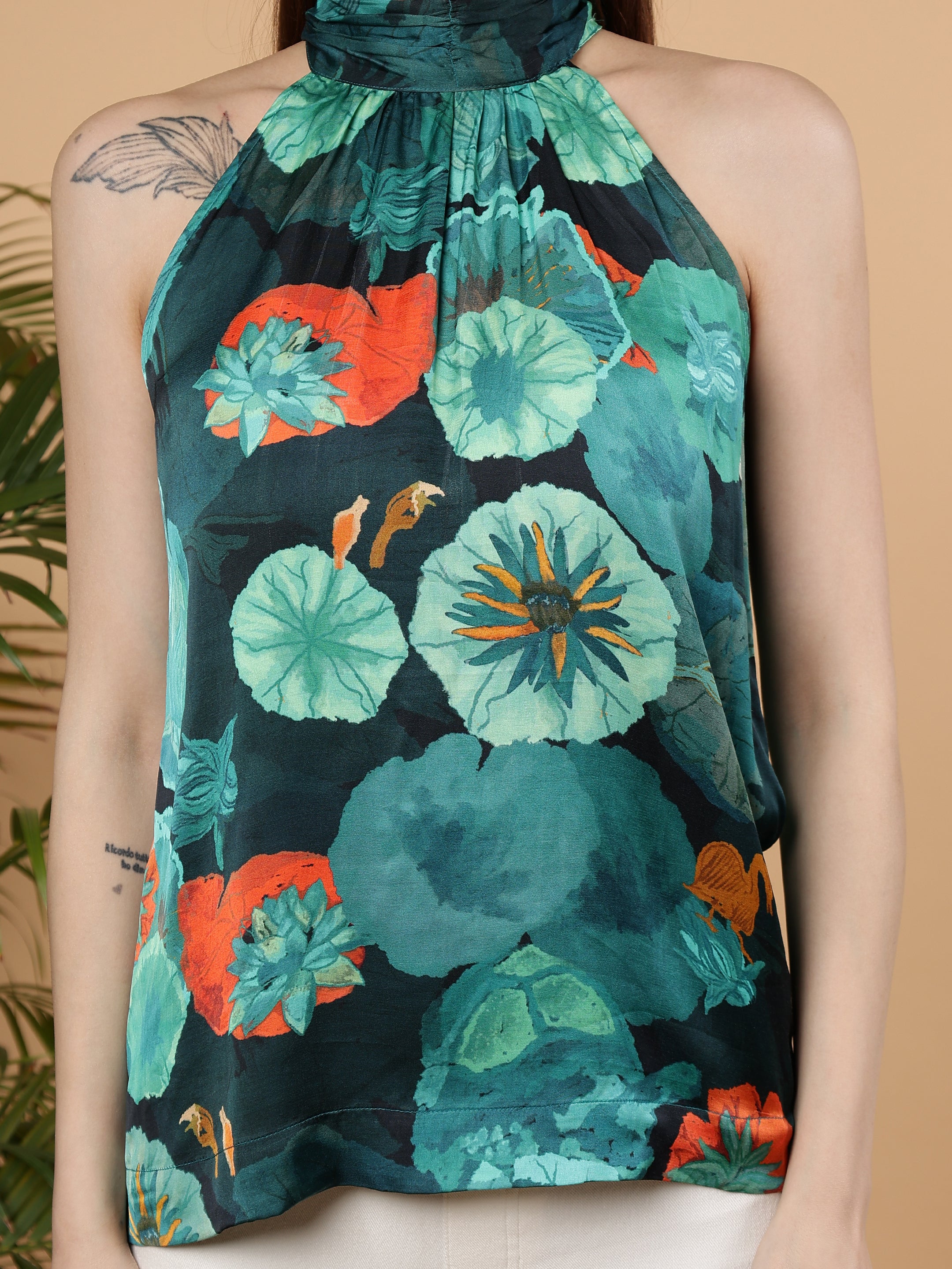 Floral Printed Casual Summer Halter Neck Top - Multicolor