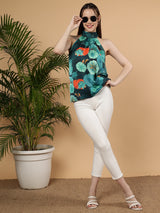 Floral Printed Casual Summer Halter Neck Top - Multicolor