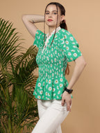 Daisy Days Smocked Peplum Top — Summer Green Viscose