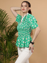 Floral Printed Summer Short Puff Sleeves Viscose Top