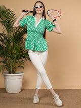 Floral Printed Summer Short Puff Sleeves Viscose Top