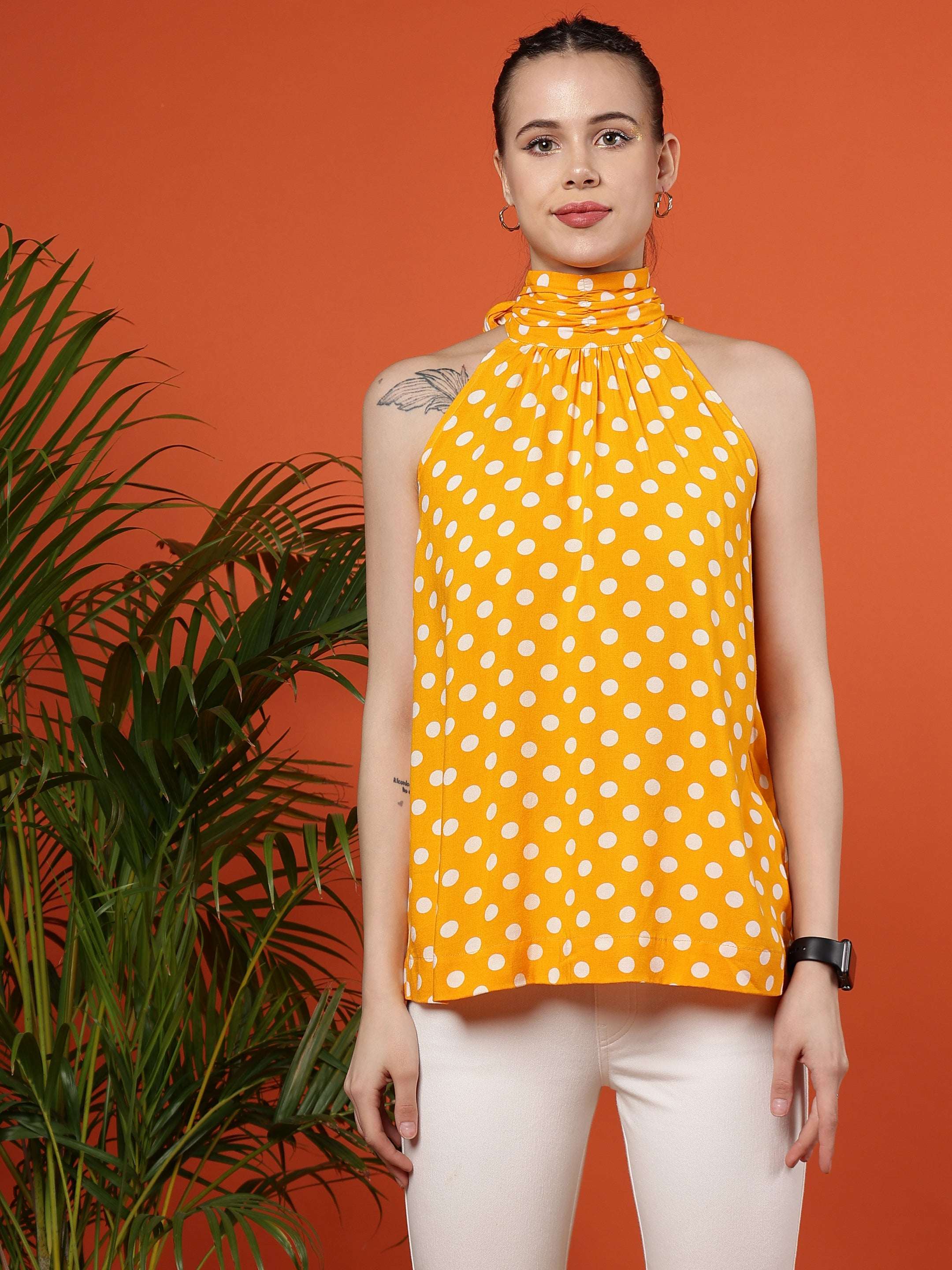 Polka Dots Printed Summer Viscose Polka Dots - Yellow