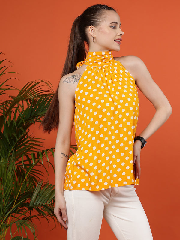 Polka Dots Printed Summer Viscose Polka Dots - Yellow