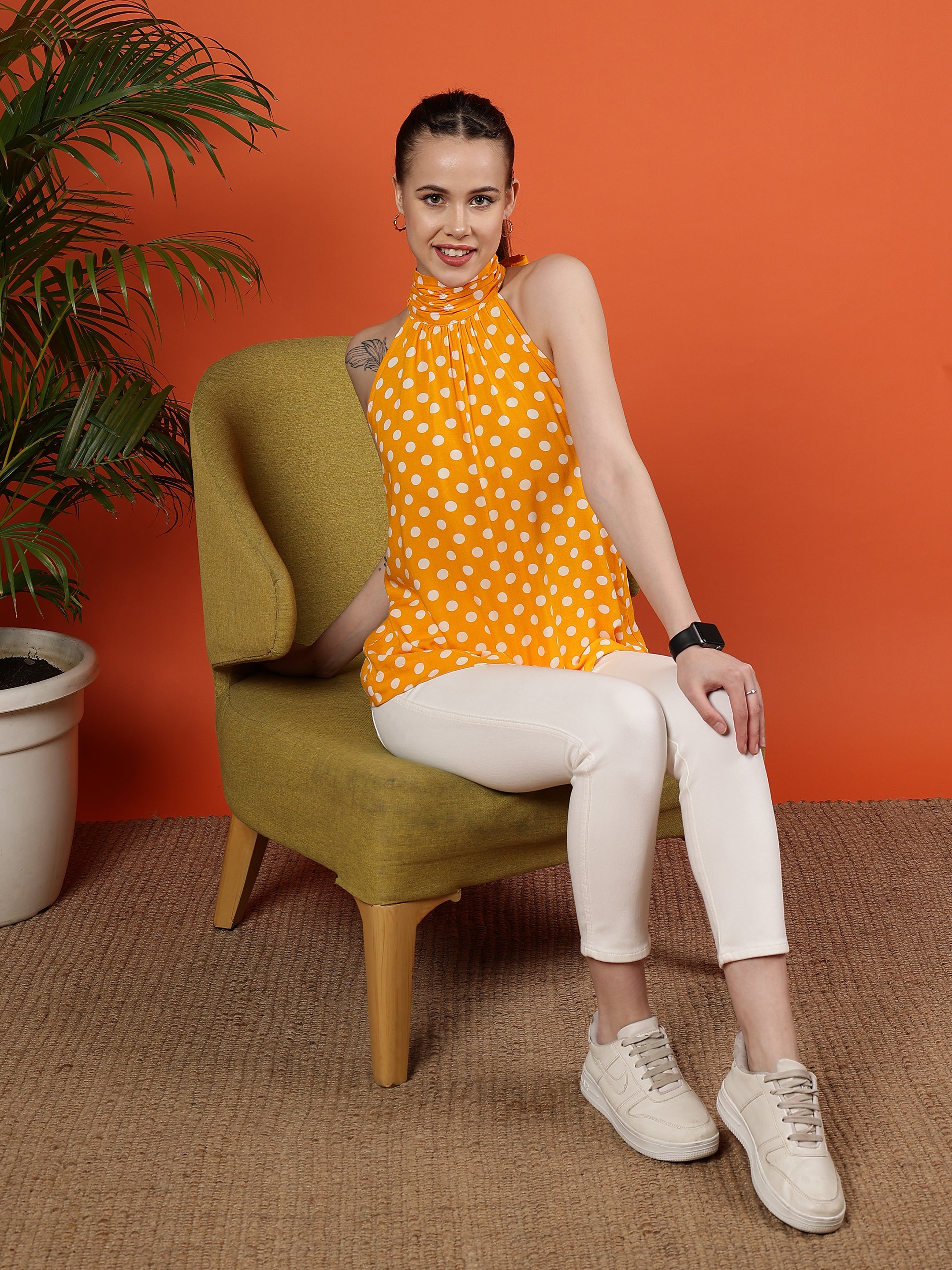 Polka Dots Printed Summer Viscose Polka Dots - Yellow