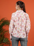 Floral Printed Puff Sleeves Cotton Shirt - Ivory