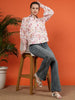Floral Printed Puff Sleeves Cotton Shirt - Ivory