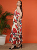 Floral Printed Halter Neck Maxi Viscose Dress Clothes