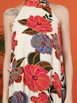 Floral Printed Halter Neck Maxi Viscose Dress Clothes
