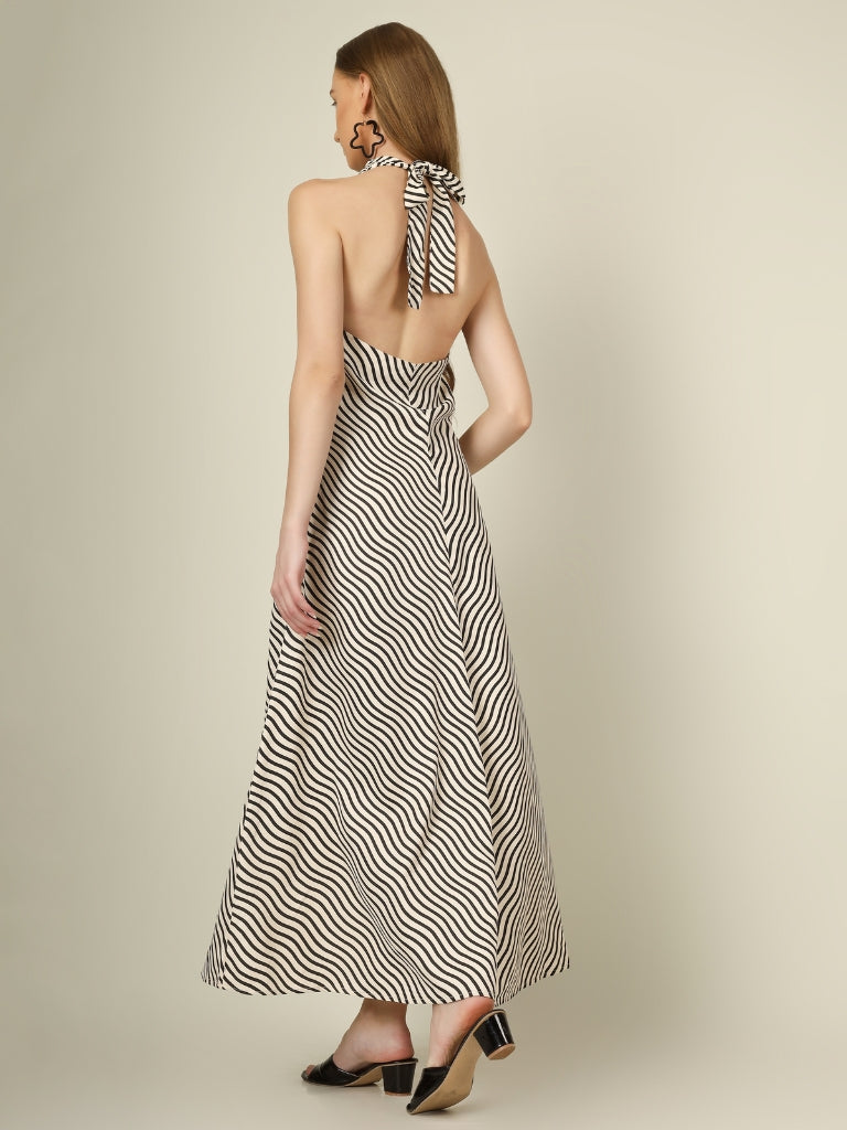 Monochrome Wave Halter Dress