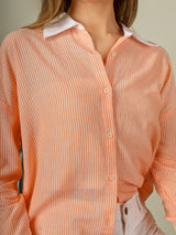 Contrast Collar Striped Button-Down Shirt