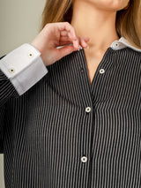 Contrast Collar Striped Button-Down Shirt