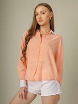 Contrast Collar Striped Button-Down Shirt