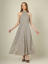 Monochrome Wave Halter Dress