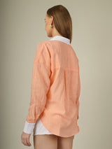 Contrast Collar Striped Button-Down Shirt