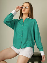 Contrast Collar Striped Button-Down Shirt