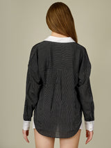 Contrast Collar Striped Button-Down Shirt