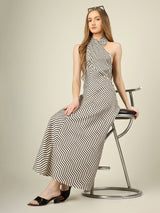 Monochrome Wave Halter Dress