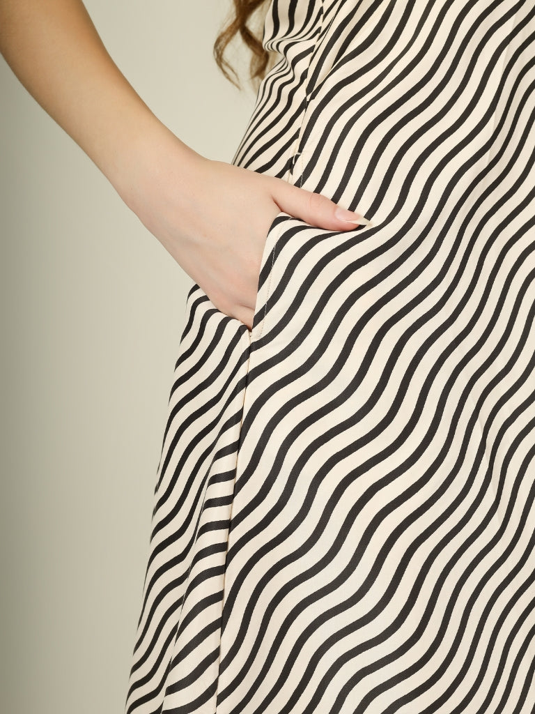 Monochrome Wave Halter Dress