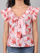 Cotton Schiffli Printed Florette Ruffle Top
