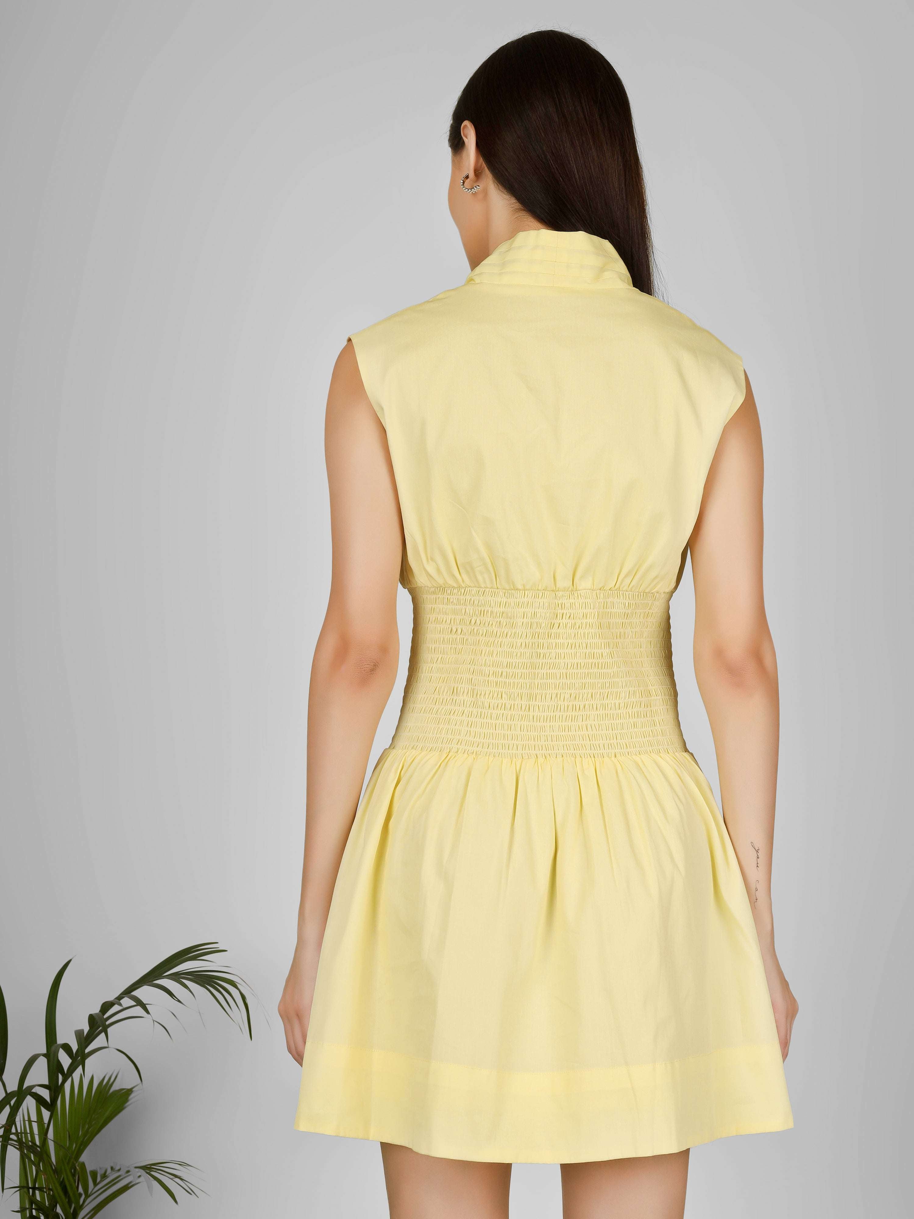 Sunlit Zip-Front Smocked Mini Dress