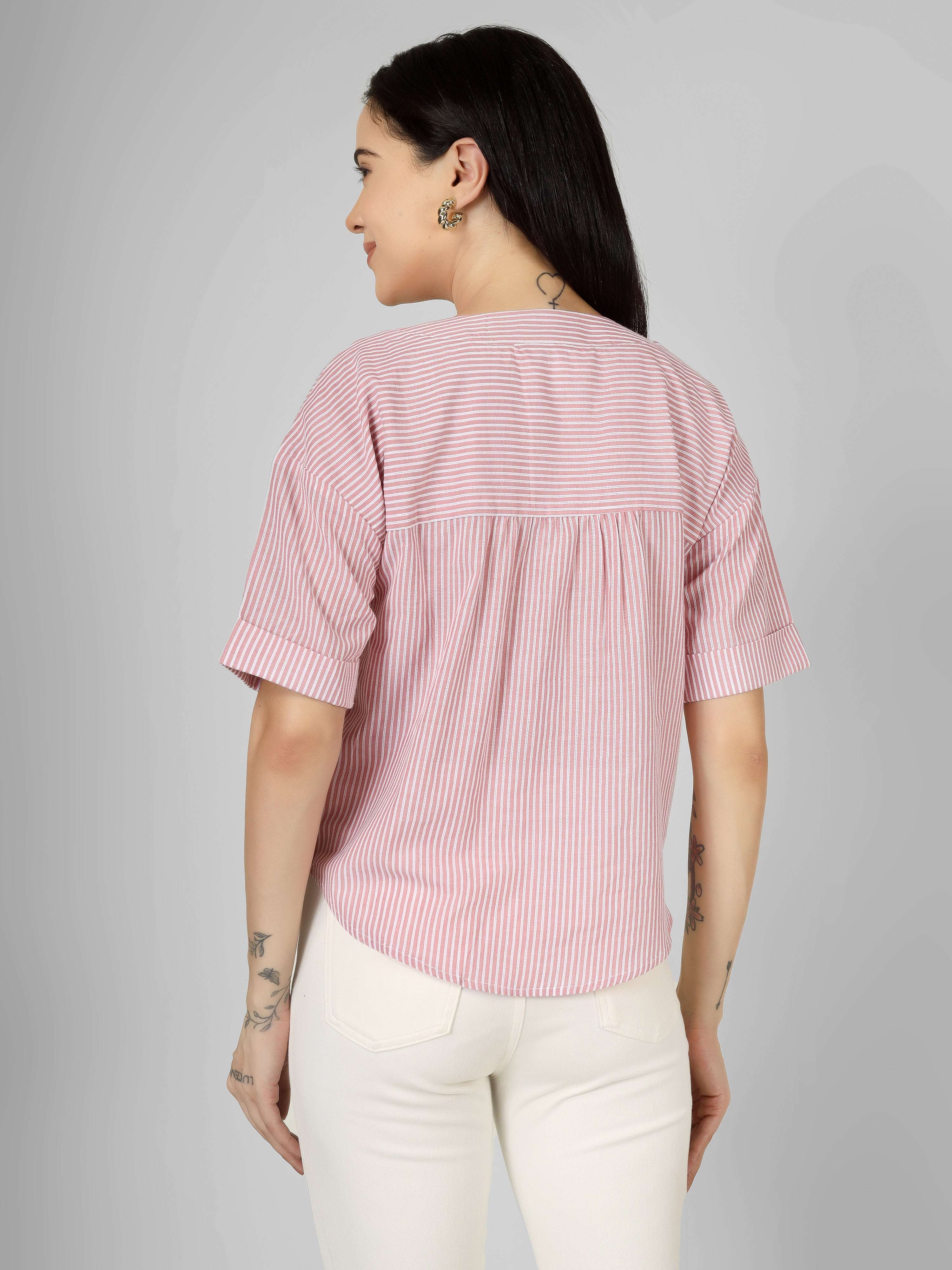Blush Striped V-Neck Top