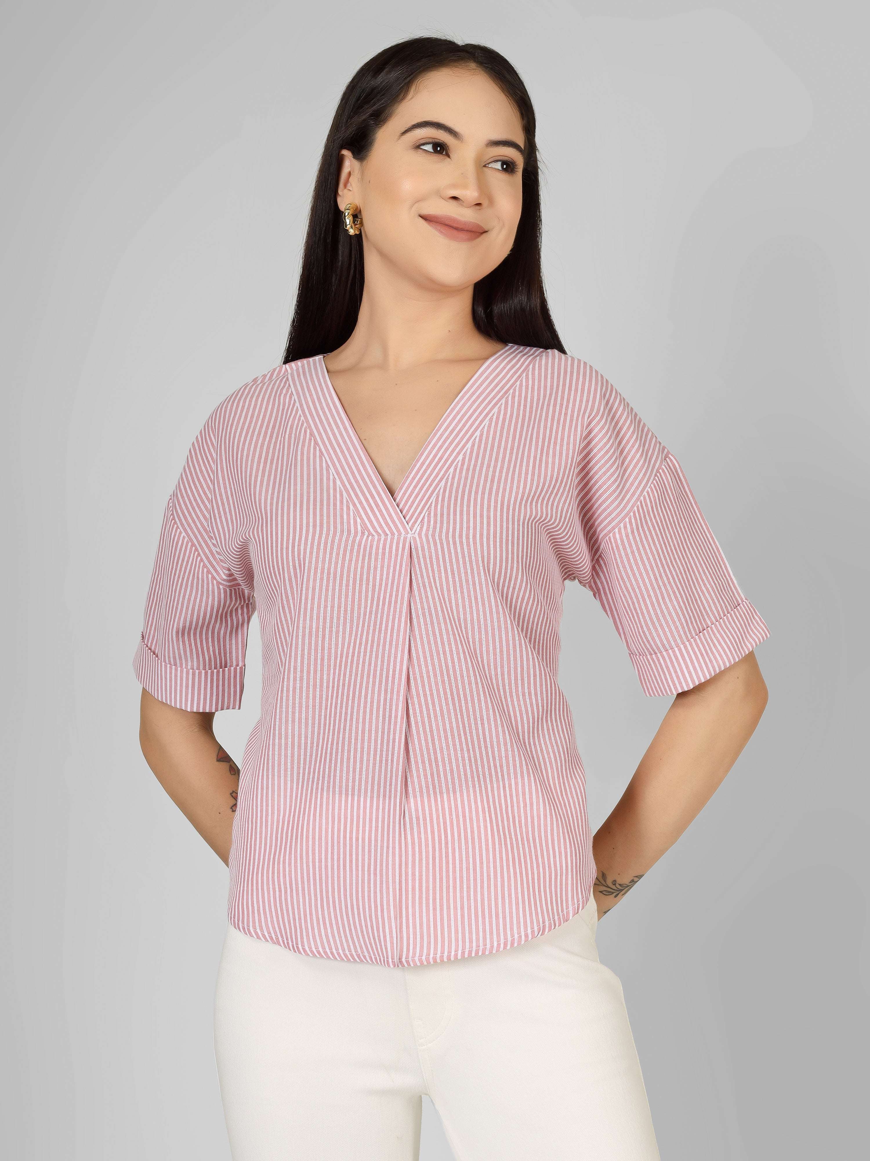 Blush Striped V-Neck Top