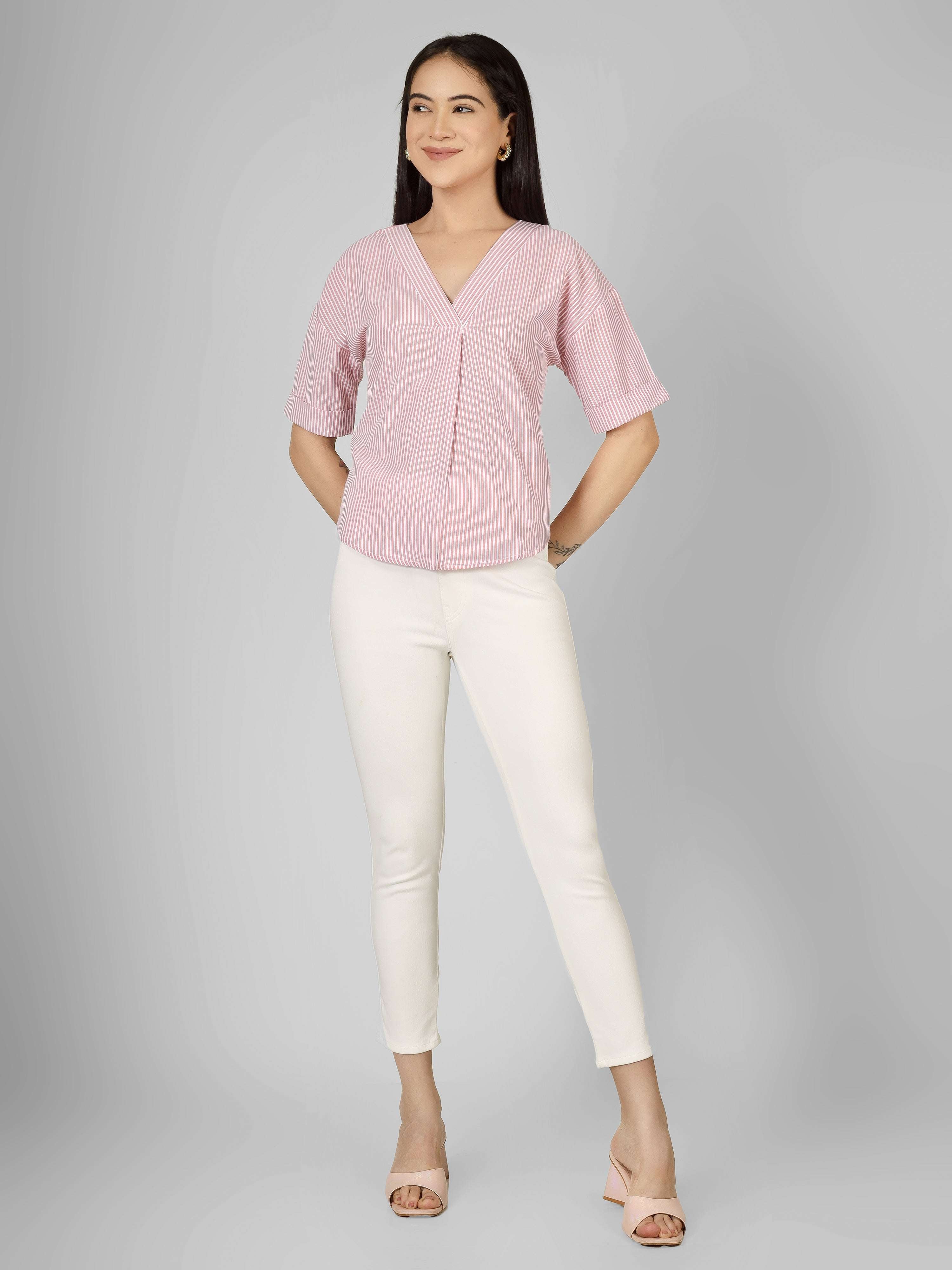 Blush Striped V-Neck Top
