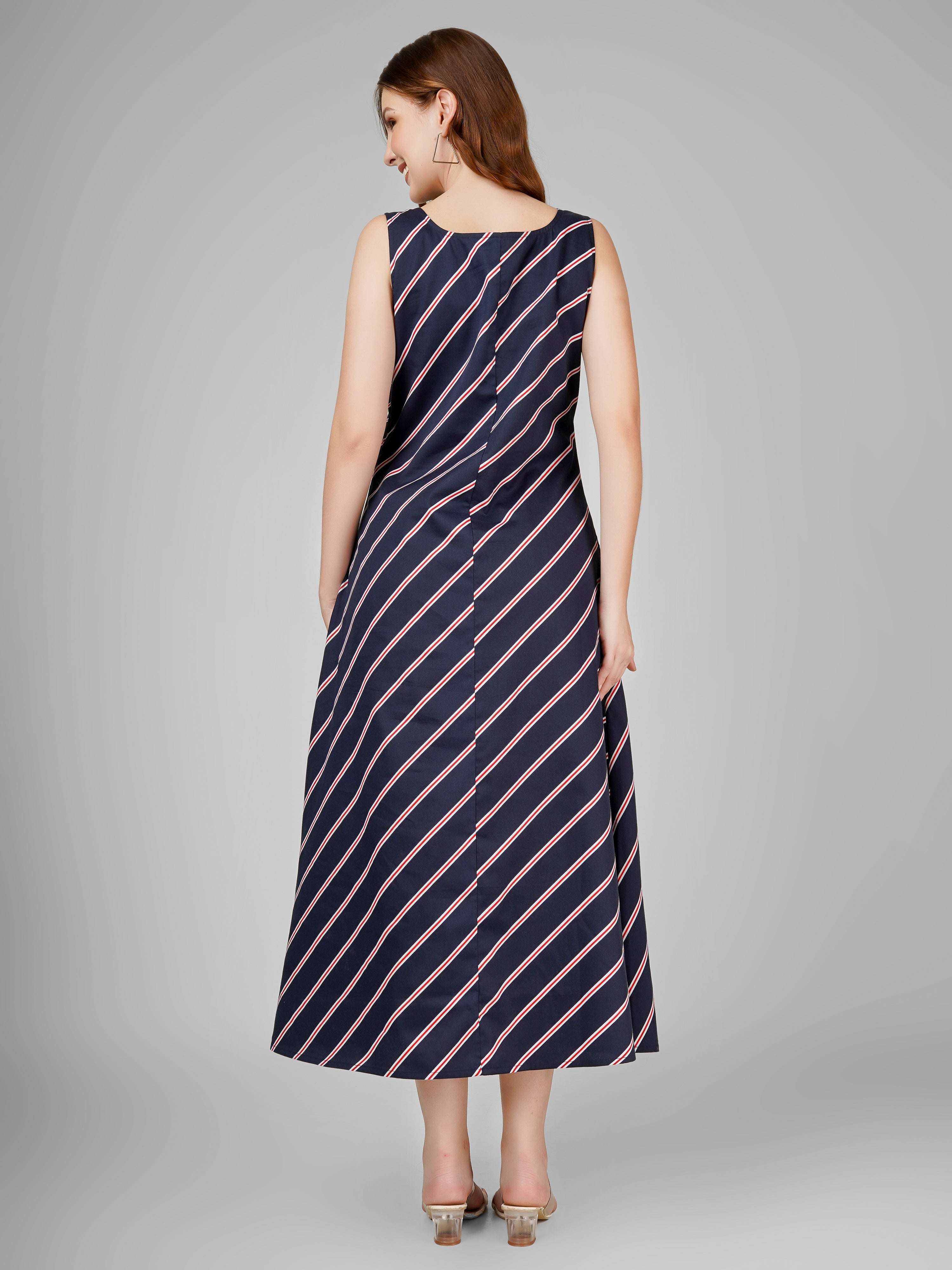 Nautical Stripe Sleeveless Midi Dress