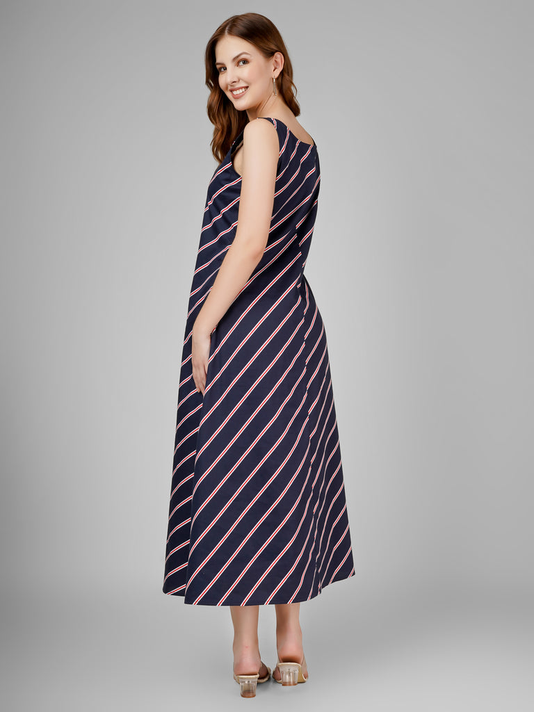 Nautical Stripe Sleeveless Midi Dress