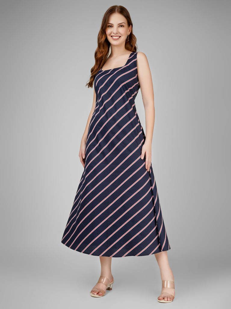 Nautical Stripe Sleeveless Midi Dress