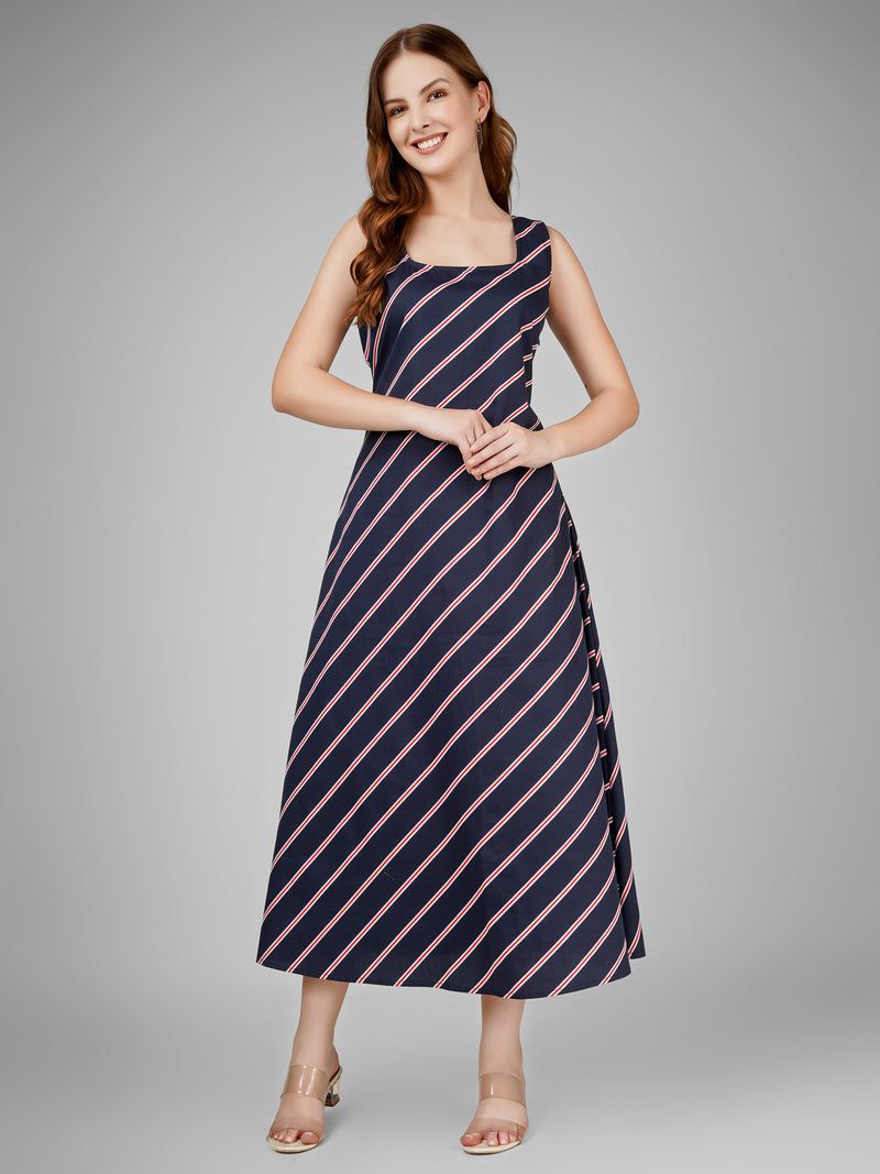 Nautical Stripe Sleeveless Midi Dress