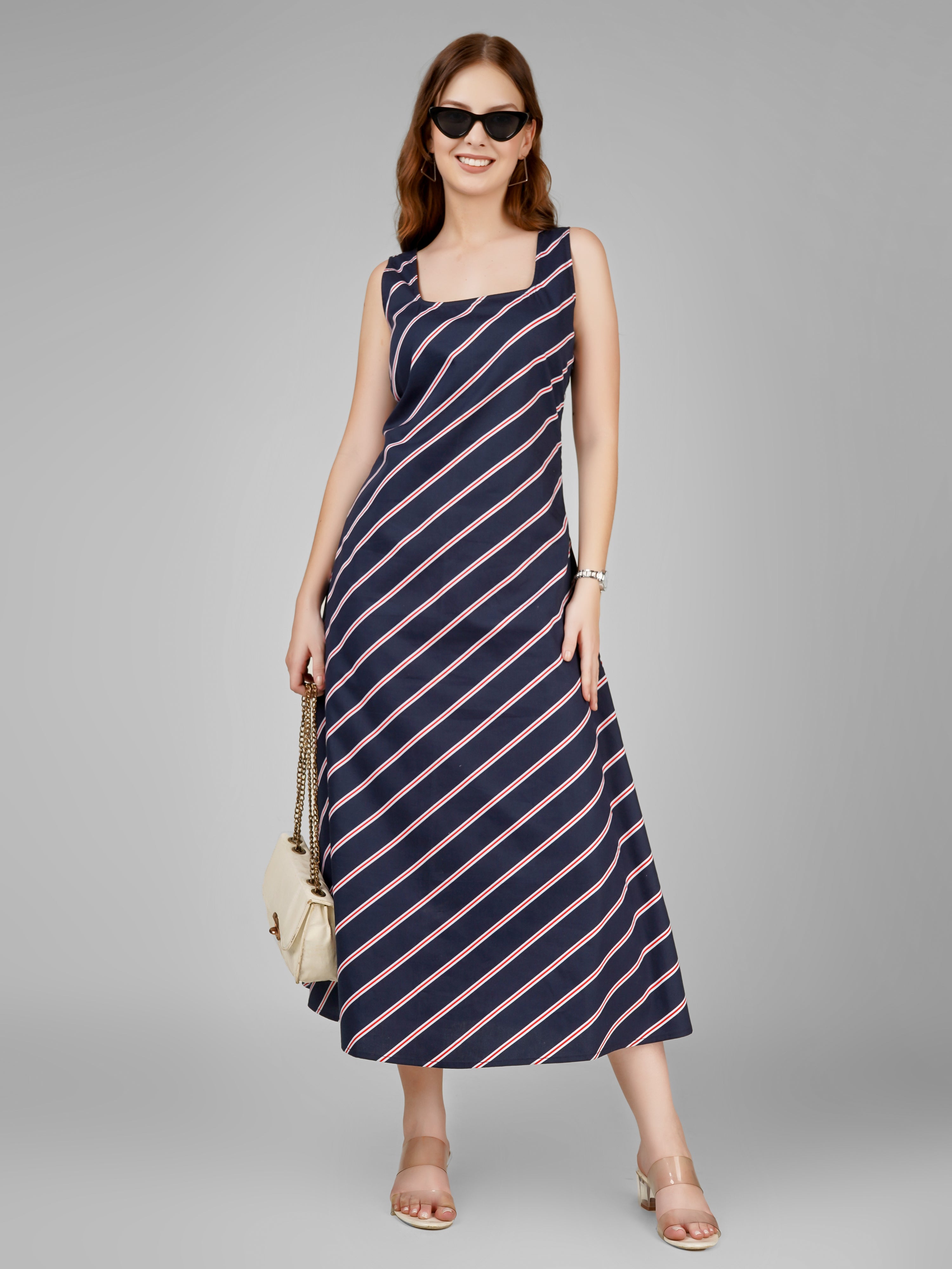 Nautical Stripe Sleeveless Midi Dress