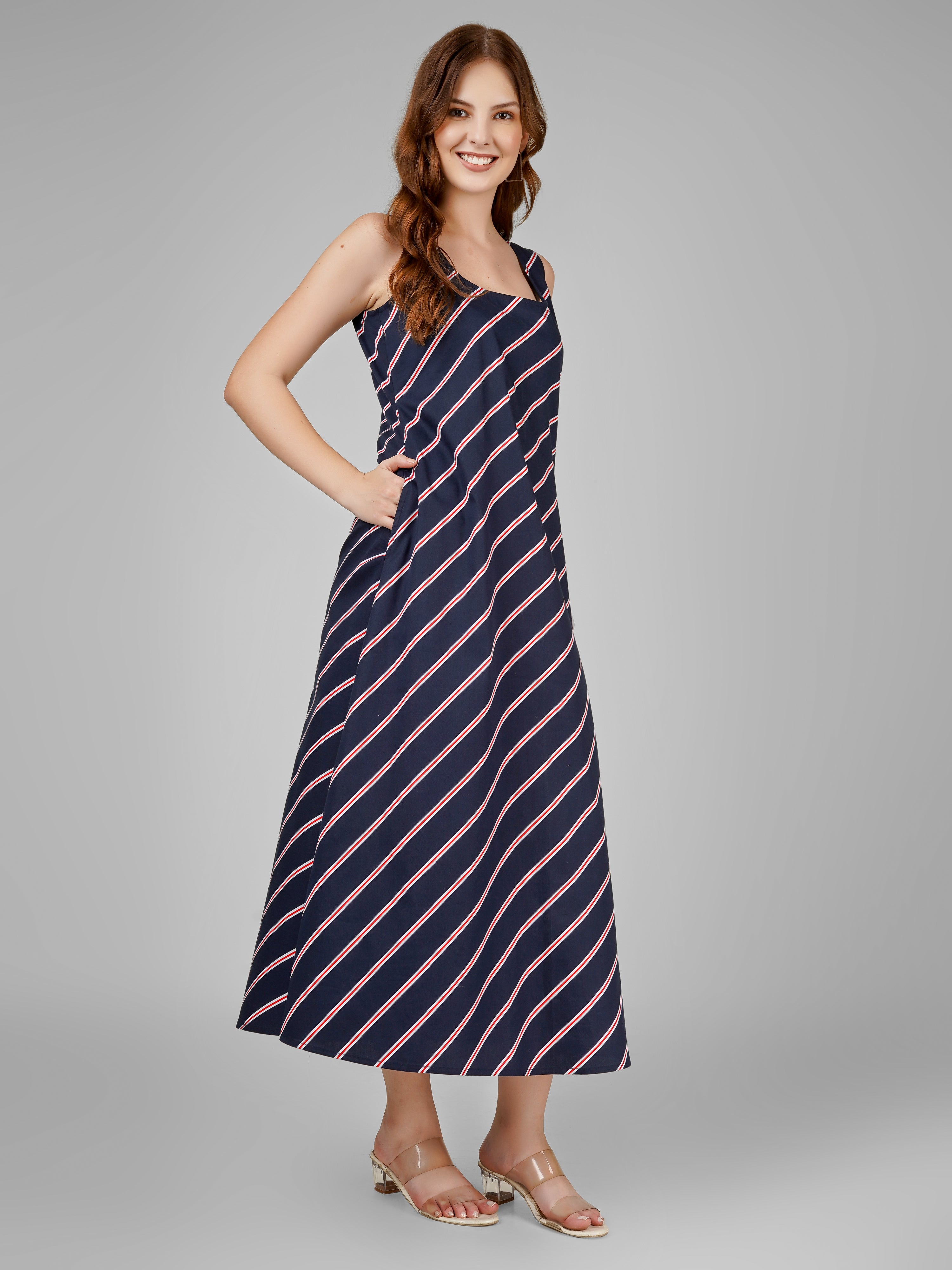 Nautical Stripe Sleeveless Midi Dress
