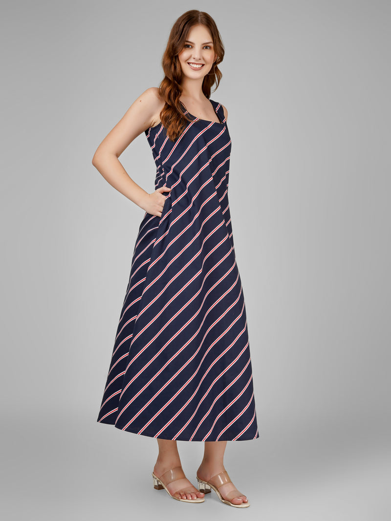 Nautical Stripe Sleeveless Midi Dress