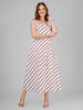 Crimson Striped Sleeveless Midi Dress