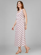Crimson Striped Sleeveless Midi Dress